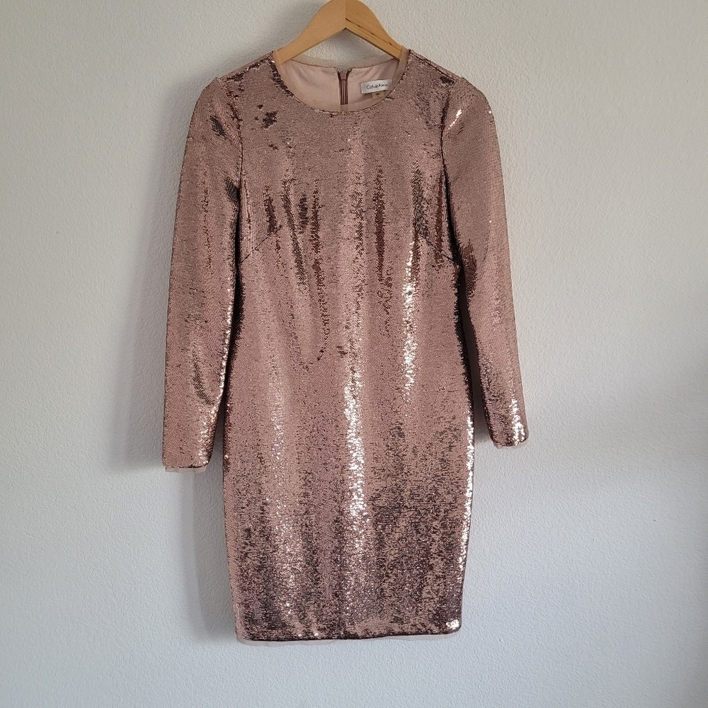 Calvin klein metallic rose gold sequin formal midi dress - Picture 14 of 15